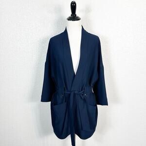 WHISTLES Womens Utilitarian‎ Kimono-Sleeve Crepe Jacket in Navy Blue Size Small